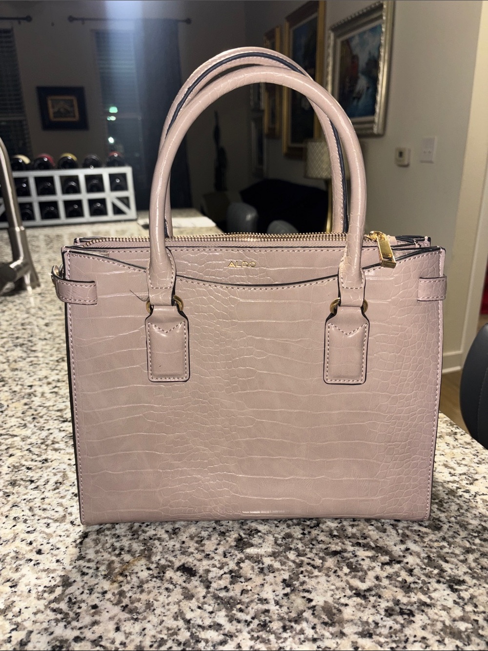 Aldo Light Blush Croc Satchel